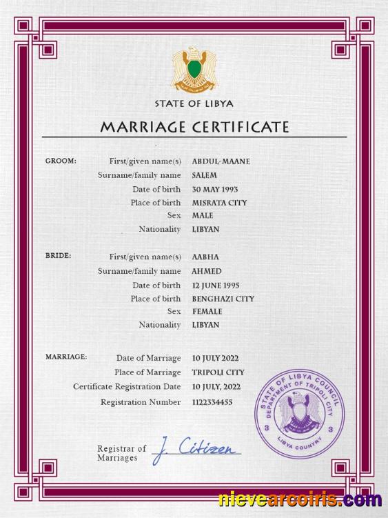 Libya marriage certificate